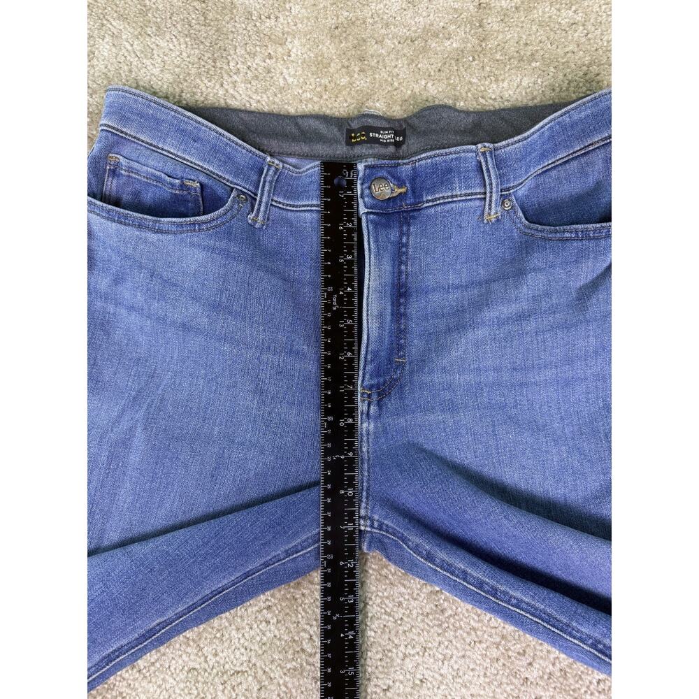 Lee Slim Fit Straight Leg Mid Rise Jeans Womens 14 Blue Denim Dark Wash D233 - Picture 10 of 14